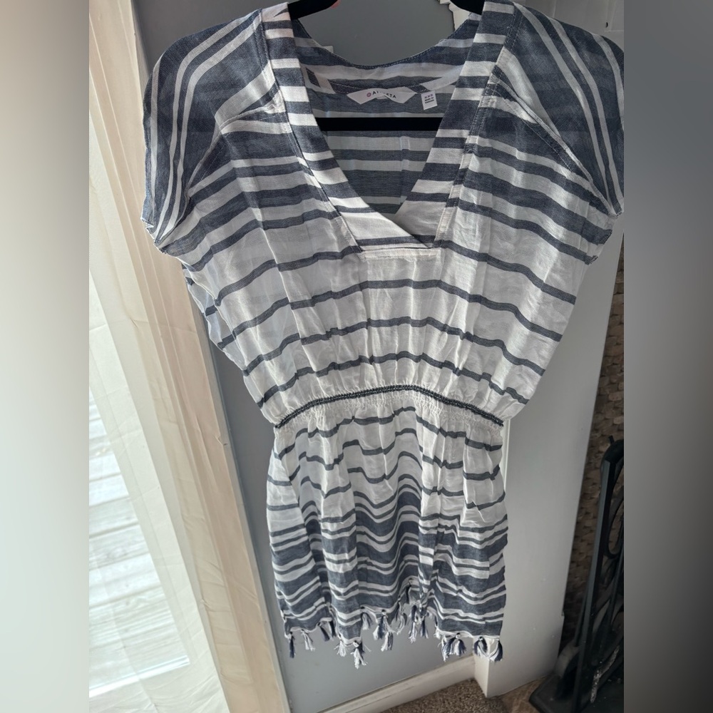 Athleta Navy and White Striped Swim Coverup